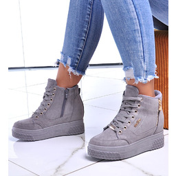 Szare zamszowe sneakersy na koturnie i platformie