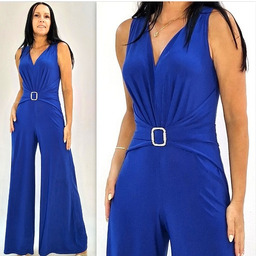 Pakamera Elegancki Chabrowy kombinezon z draperia szerokie nogawki