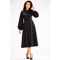 Elegancka Midi Sukienka z Bufiastym Rękawem - Czarna