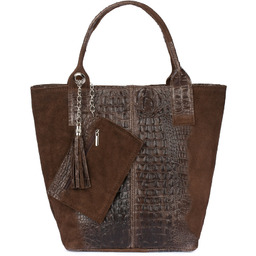 Shopperka skórzana VERA PELLE L94 c. brązowa