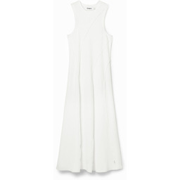 Sukienka midi z prążkowanej dzianiny w patchworkowy deseń