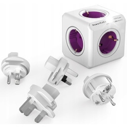 Listwa kostka 5-gniazd Allocacoc Cube +wtyczki podróżne ŚWIAT