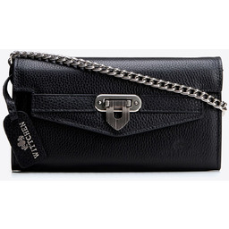 Damska kopertówka ze skóry naturalnej na łańcuszku czarna