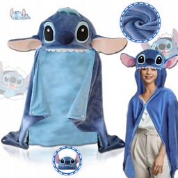 Pluszowy Koc z Kapturem Stitch Miękki Ciepły, Kreskówkowy