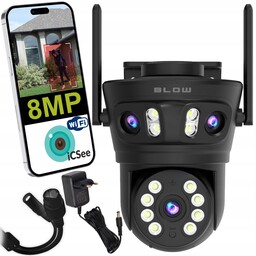 Kamera Wifi Ip 8MP 3 Obiektywy Obrotowa Zewnętrzna