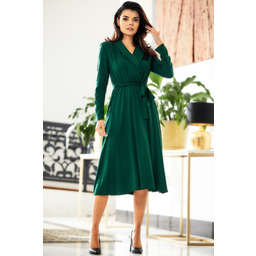 Rozkloszowana Sukienka z Zakładanym Kołnierzem - Zielona