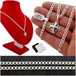 Łańcuszek Pancerka+Krzyż Jerozolimski Pr.925 55Cm Bizuteria Dla Faceta