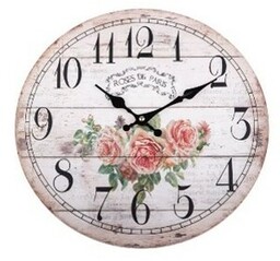Zegar ścienny Paris roses, śr. 34 cm, drewno