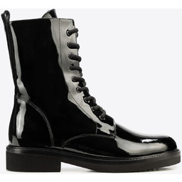 Damskie botki ze skóry naturalnej lakierowanej czarne