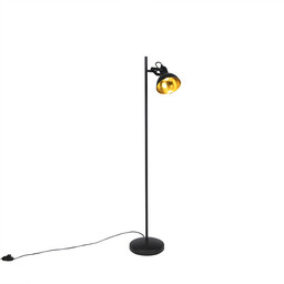 QAZQA Industrialna lampa podłogowa czarna ze złotym wnętrzem
