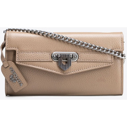 Damska kopertówka ze skóry naturalnej na łańcuszku beżowa