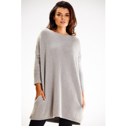 Luźna Sukienka z Puszystej Dzianiny - Szara
