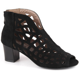 Zamszowe botki damskie ażurowe open toe czarne M.Daszyński