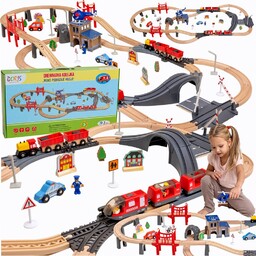 Drewniana Kolejka Elektryczna POCIĄG NA BATERIE x2 WAGONY