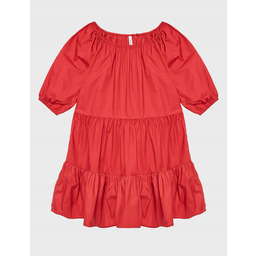 Pepe Jeans Czerwona Sukienka Rozkloszowana Z Bufkami Bawełna