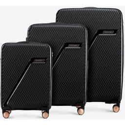 Zestaw walizek z polipropylenu w ukośne pasy czarno