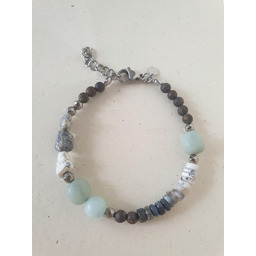 Pakamera Bransoletka BOHO z opalem dendrytowym, akwamarynem, bronzytem,