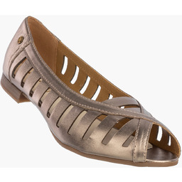 Baleriny Damskie Skórzane Buty Ażurowe Półbuty Złote Maciejka