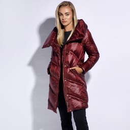 Damska kurtka puchowa z wysokim kołnierzem bordowa