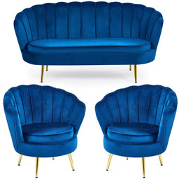 Sofa + 2 fotele muszelki ELIF welur granatowy