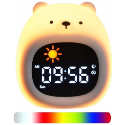 Lampka Nocna Dla Dziecka Miś Led zegar budzik