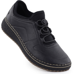 Skórzane półbuty damskie na podwyższeniu czarne Rieker 50960-00