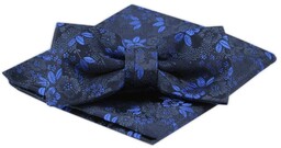 Męska Mucha z Poszetką, Ciemnogranatowa w Kwiaty- Alties