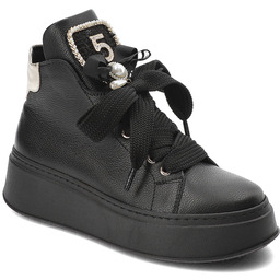 Chebello Czarne Sneakersy Eleganckie Obuwie Damskie Z Broszką