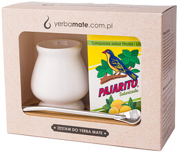 Yerba mate Pajarito do wyboru, matero białe, bombilla