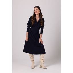 Rozkloszowana Sukienka z Zaznaczoną Talią - Granatowa