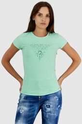 GUESS Zielony t-shirt damski z ażurowym logo, Wybierz