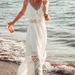 Ażurowa sukienka plażowa na ramiączkach - Biały /