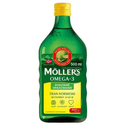Mollers Tran Norweski Witaminy A+D+E Omega-3 cytrynowy, 500