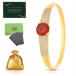 BRANSOLETKA ZŁOTA DAMSKA SZTYWNA Z KAMIENIEM - GRANATEM