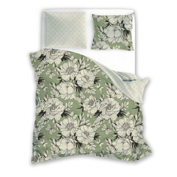 Faro Pościel bawełniana 220x200 Flovery 002 kwiaty zielona
