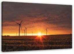 Obraz na płótnie, Zachód słońca i wiatraki 100x70