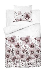 Detexpol Pościel bawełniana 140x200 biała różowa kwiaty 5249