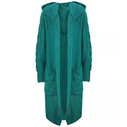 Kardigan Długi Gruby sweter warkocz Wełna