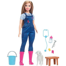 Barbie Lalka Weterynarka na farmie, z 10 akcesoriami,