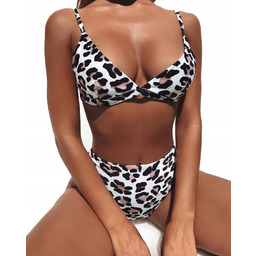 Strój Kąpielowy Dwuczęściowy Kostium Bikini Panterka Figi Wysoki