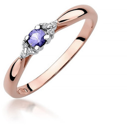 Złoty pierścionek Tanzanit 0,15ct różowe złoto pr. 585