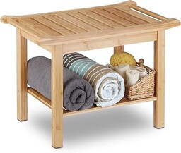 Relaxdays Łazienkowa ławka bambusowa, ławka łazienkowa, półka stołek