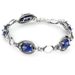 Srebrna bransoletka oksydowana z dużymi błyszczącymi szafirowymi cyrkoniami