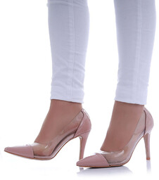 Cieliste transparentne czółenka damskie na szpilce