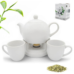 Dzbanek porcelanowy z podgrzewaczem 1L plus 2 filiżanki