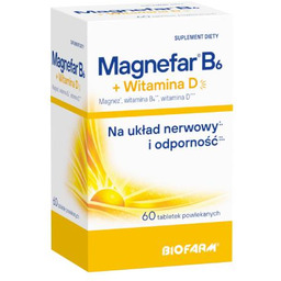 Magnefar B6 + Witamina D3, 60 tabl. powlekanych