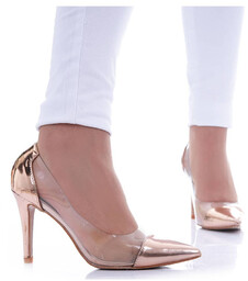 Szmpańskie transparentne czółenka damskie na szpilce szampański