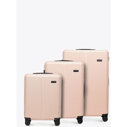 Zestaw walizek z ABS-u w drobne paski pudrowy