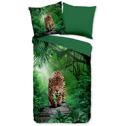 Pościel lampart dżungla 135x200 zielona egzotyczna dwustronna mikrofibra