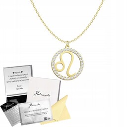 Naszyjnik Złoty Znak Zodiaku Lew Kryształy Łańcuszek Prezent